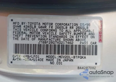 1999 Lexus Es 300 z USA, uszkodzony, nr VIN JT8BF28G7X0217462